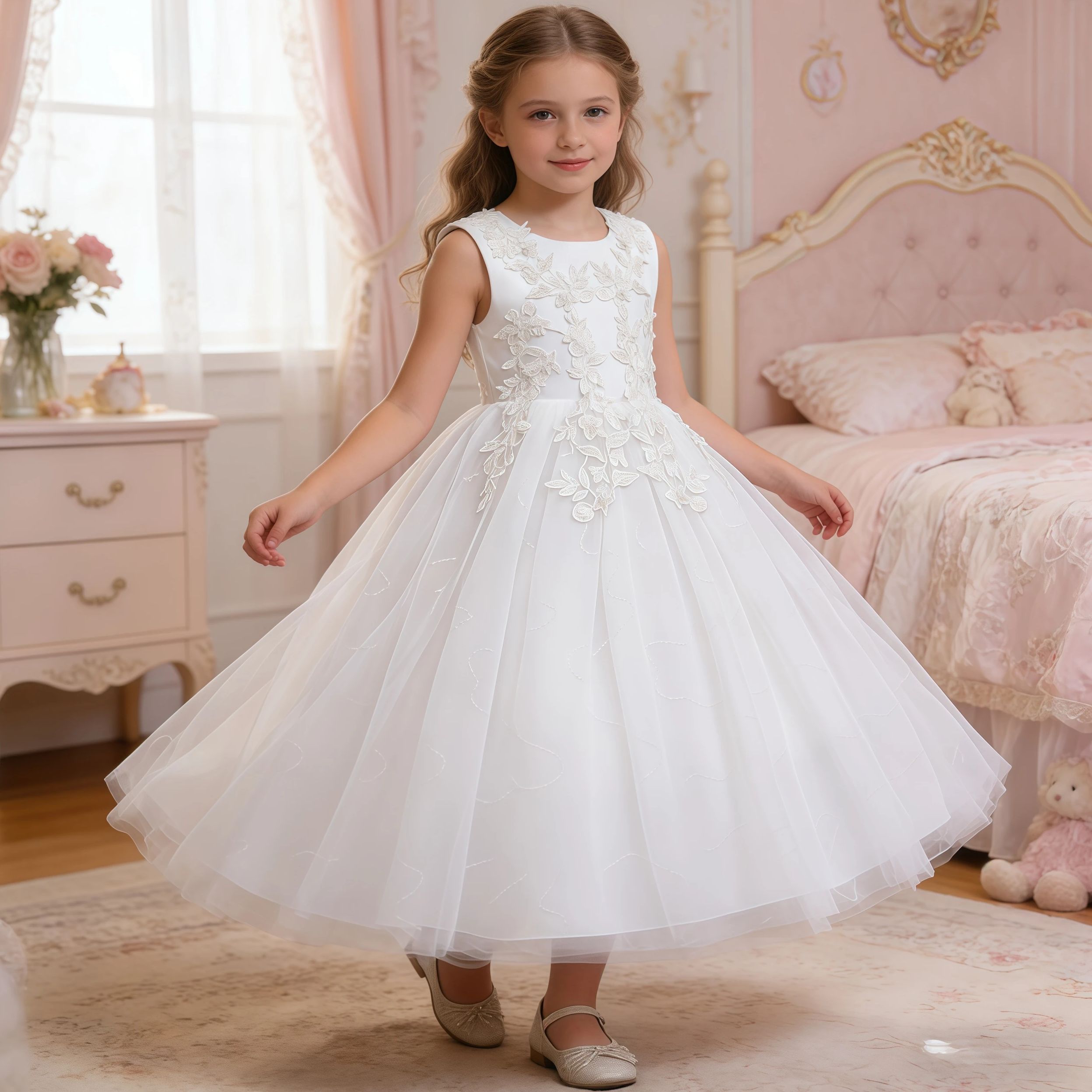 Embroidery White Dress - Genç Kızlar Payetler Nakış Nedime Uzun