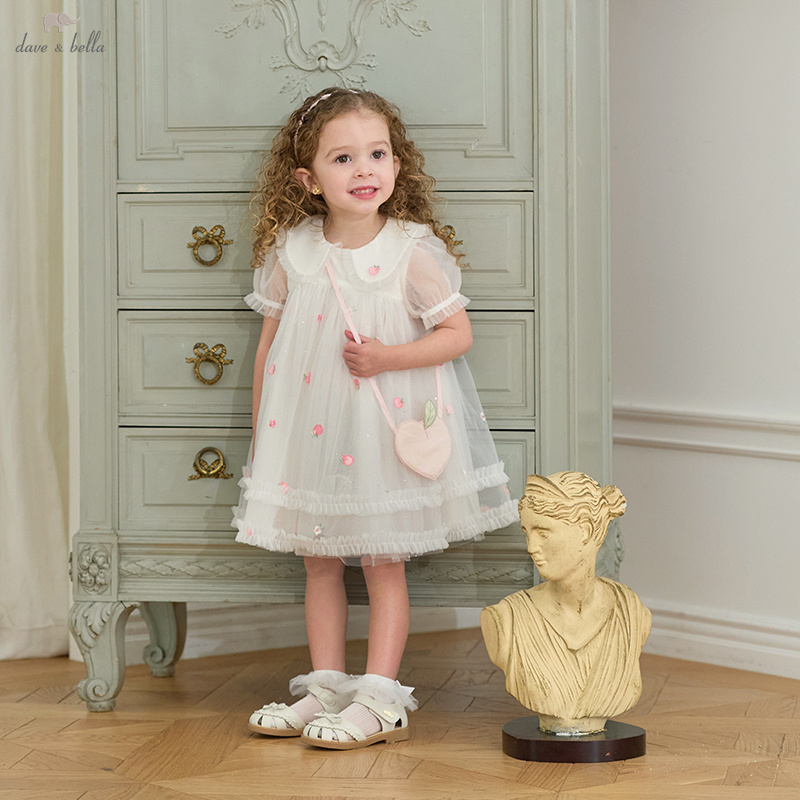 Embroidery White Dress - Dave Bella Kız Bebek Örgü Prenses