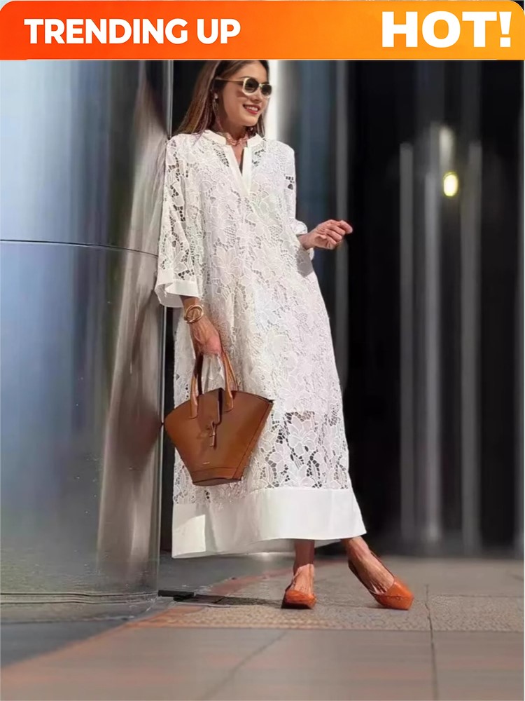 Embroidery White Dress - Beyaz İşlemeli Dantel Elbise Kadın Bahar