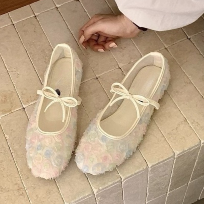 Embroidery Flat Shoes - Nazik Yeni Çin Gülü Fileli Mary