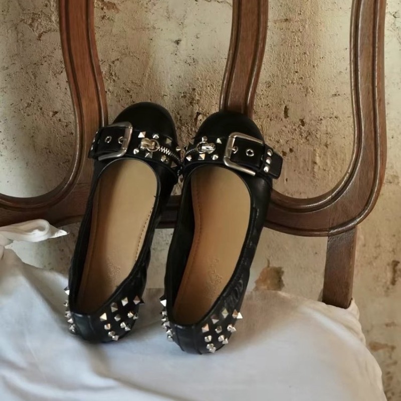 Embroidery Flat Shoes - Bolt Yuvarlak Başlı Tek Ayakkabı Kadın