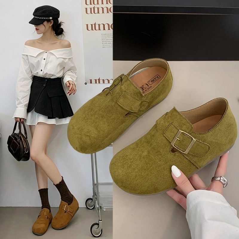 Embroidery Flat Shoes - Kadın Süet Kapalı Topuklu Birken Ayakkabılar