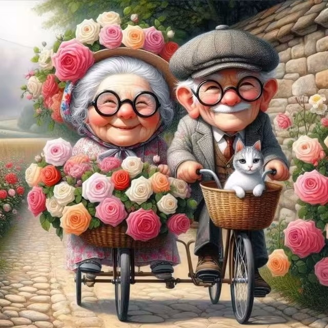Karikatür Mutlu Yaşlı Çift 5D  - Embroidery Lovers incelemesi ve fiyatı