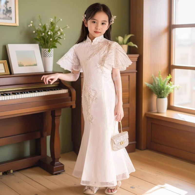 Beyaz Kızlar Qipao Elbise Çocu - Embroidery White Dress incelemesi ve fiyatı