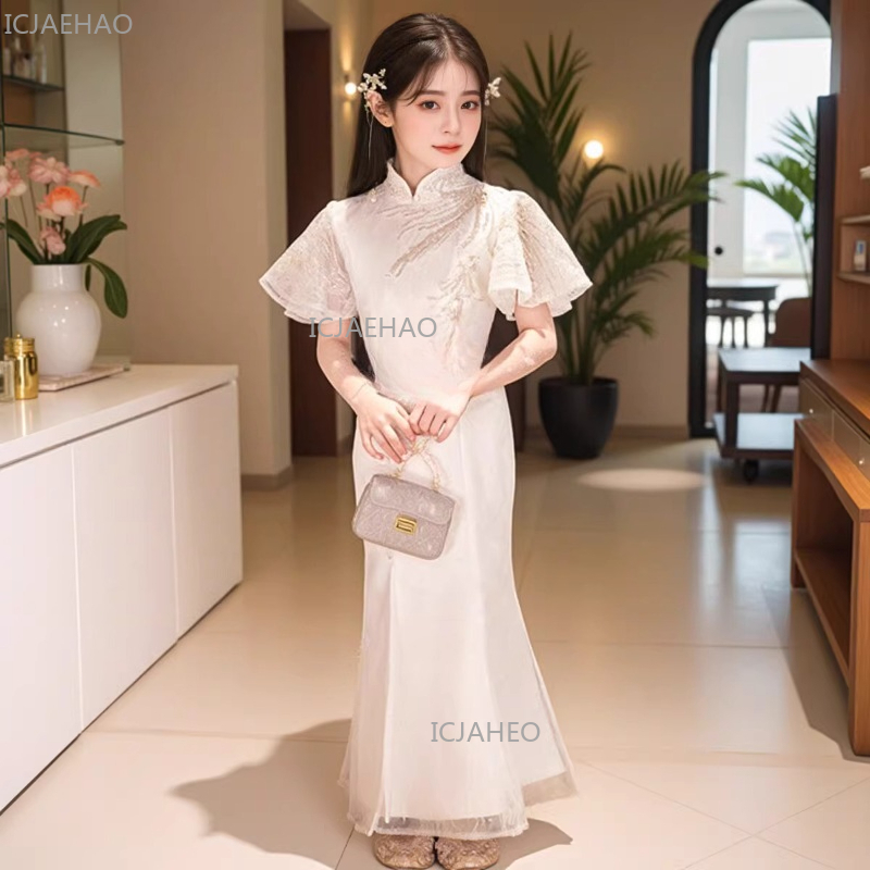 Beyaz Kızlar Qipao Elbise Çocu - Embroidery White Dress incelemesi ve fiyatı