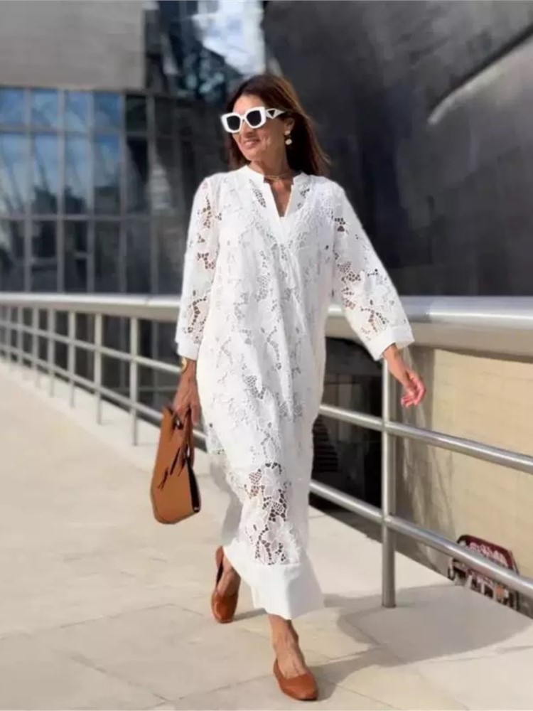 Beyaz İşlemeli Dantel Elbise K - Embroidery White Dress incelemesi ve fiyatı