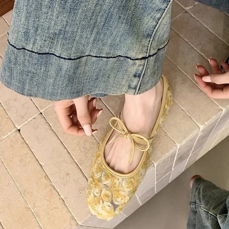 Nazik Yeni Çin Gülü Fileli Mar - Embroidery Flat Shoes incelemesi ve fiyatı